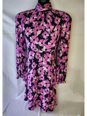 kate spade new york Floral High Neck Short Dress 0 Viscose Ruffle Sleeve